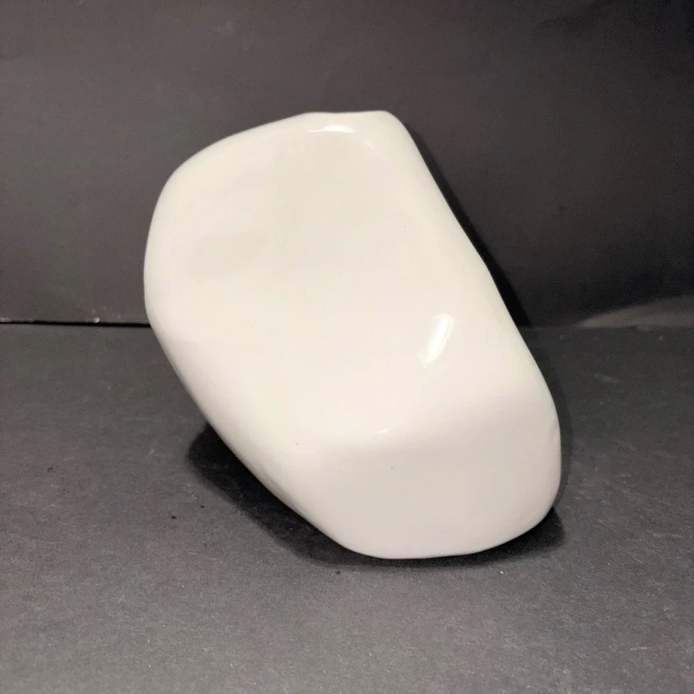 Modernist White Ceramic Asymmetrical Organic Pebble Bud Vase Sculptural Decor